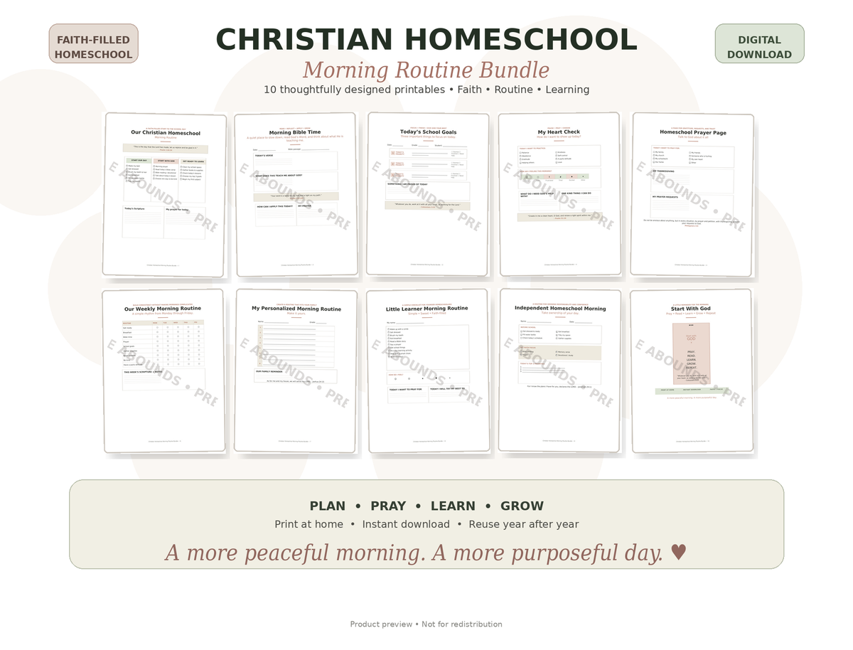 Christian Homeschool Morning Routine Bundle | Bible, Prayer & School Routine Printables
