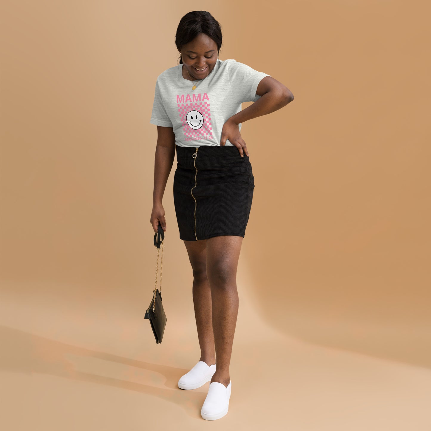 Mama Smiley Checkered Short Sleeve T-Shirt