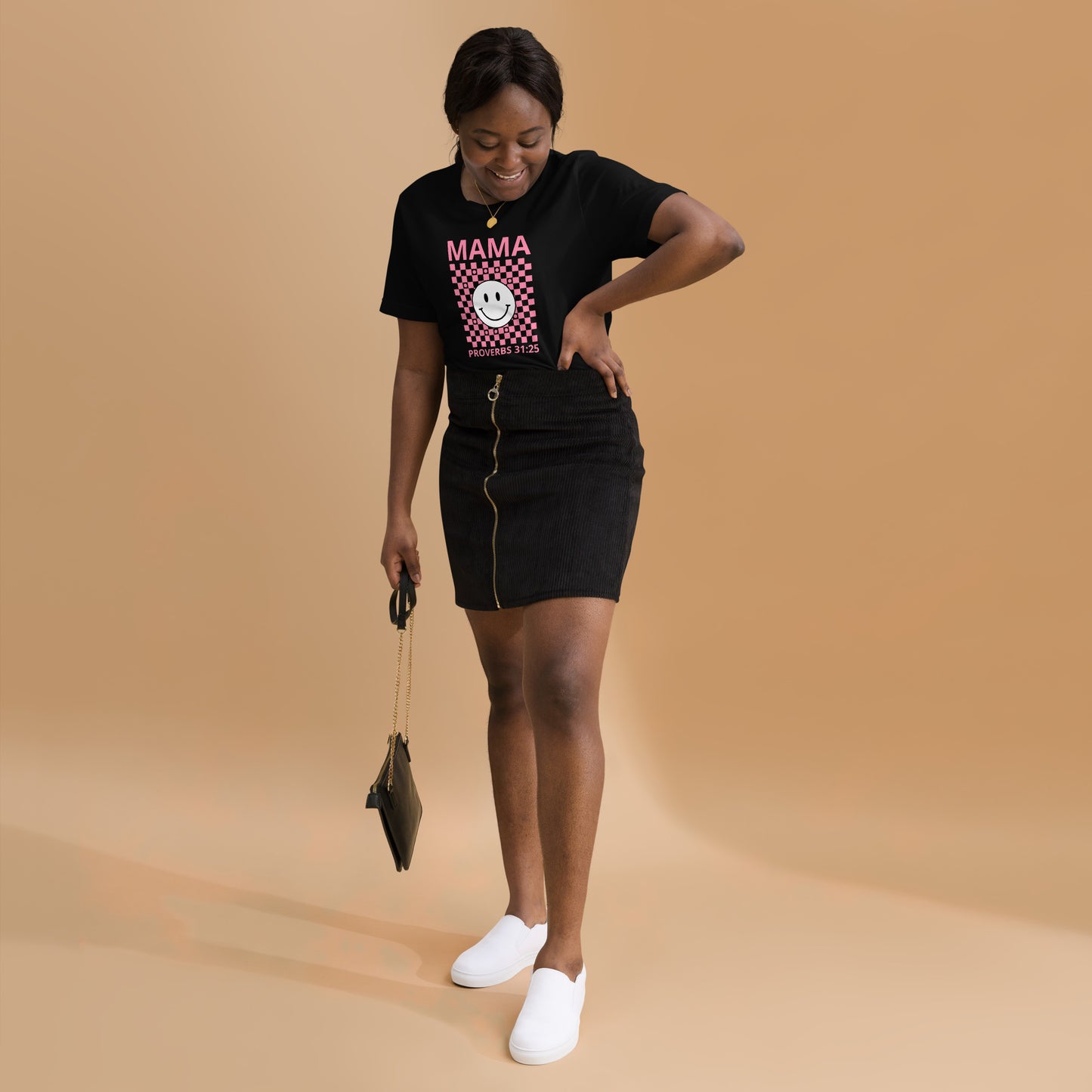Mama Smiley Checkered Short Sleeve T-Shirt