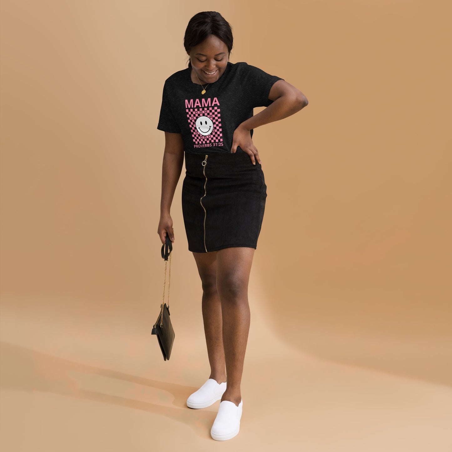Mama Smiley Checkered Short Sleeve T-Shirt