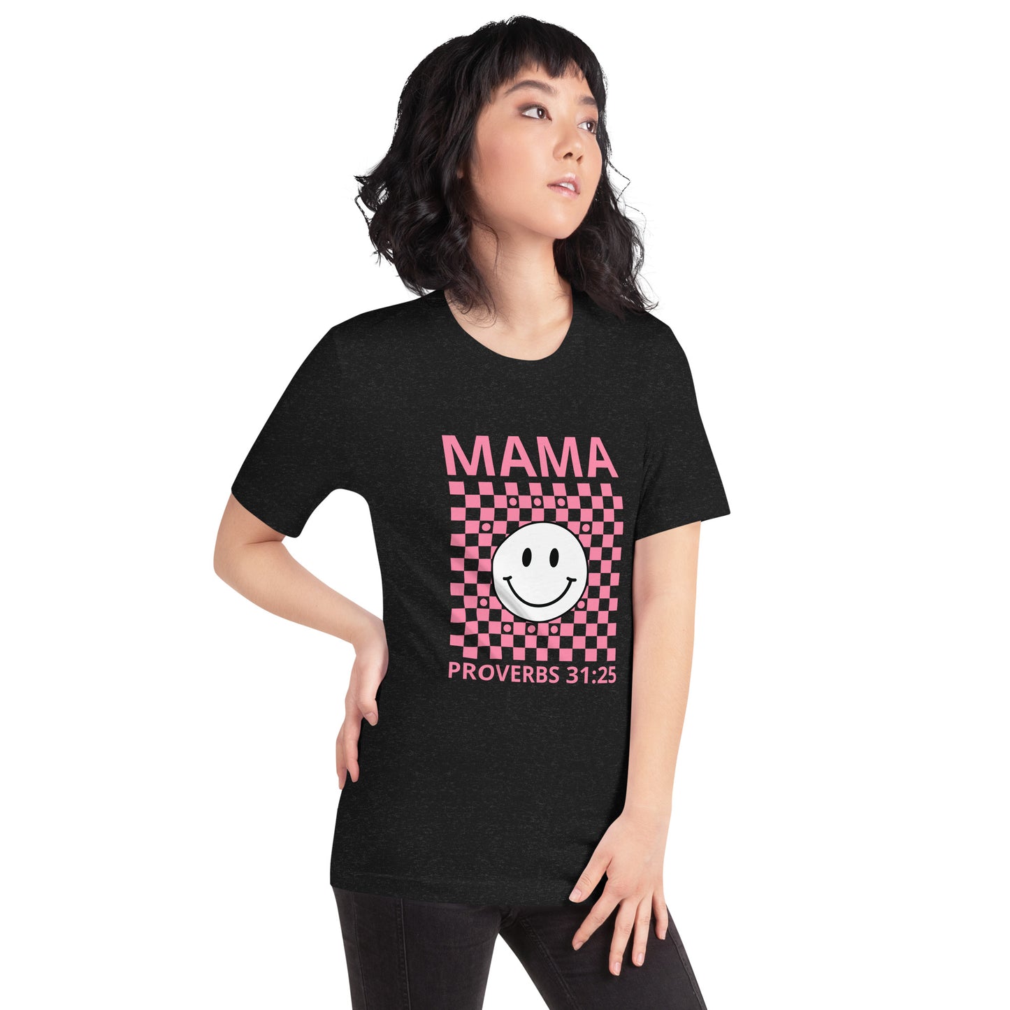 Mama Smiley Checkered Short Sleeve T-Shirt