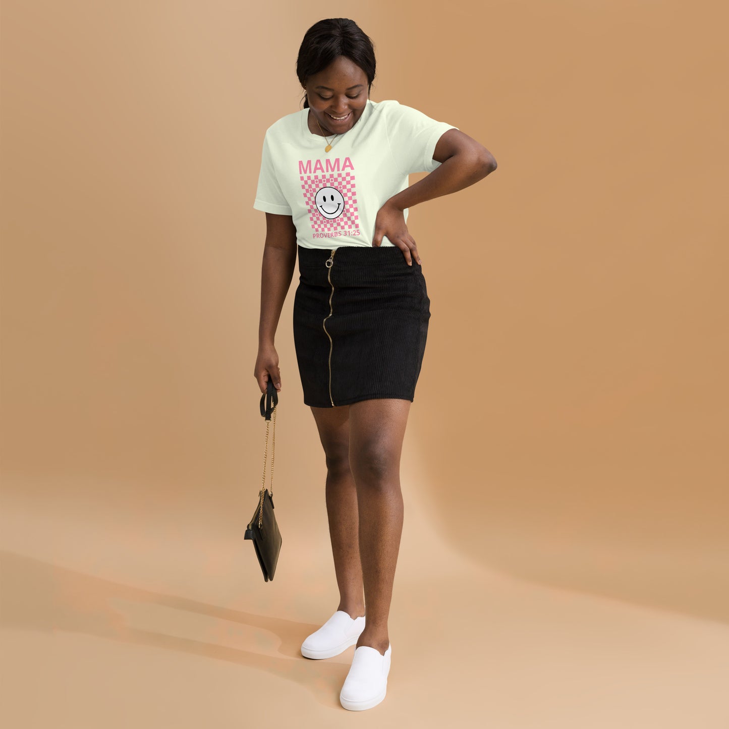 Mama Smiley Checkered Short Sleeve T-Shirt
