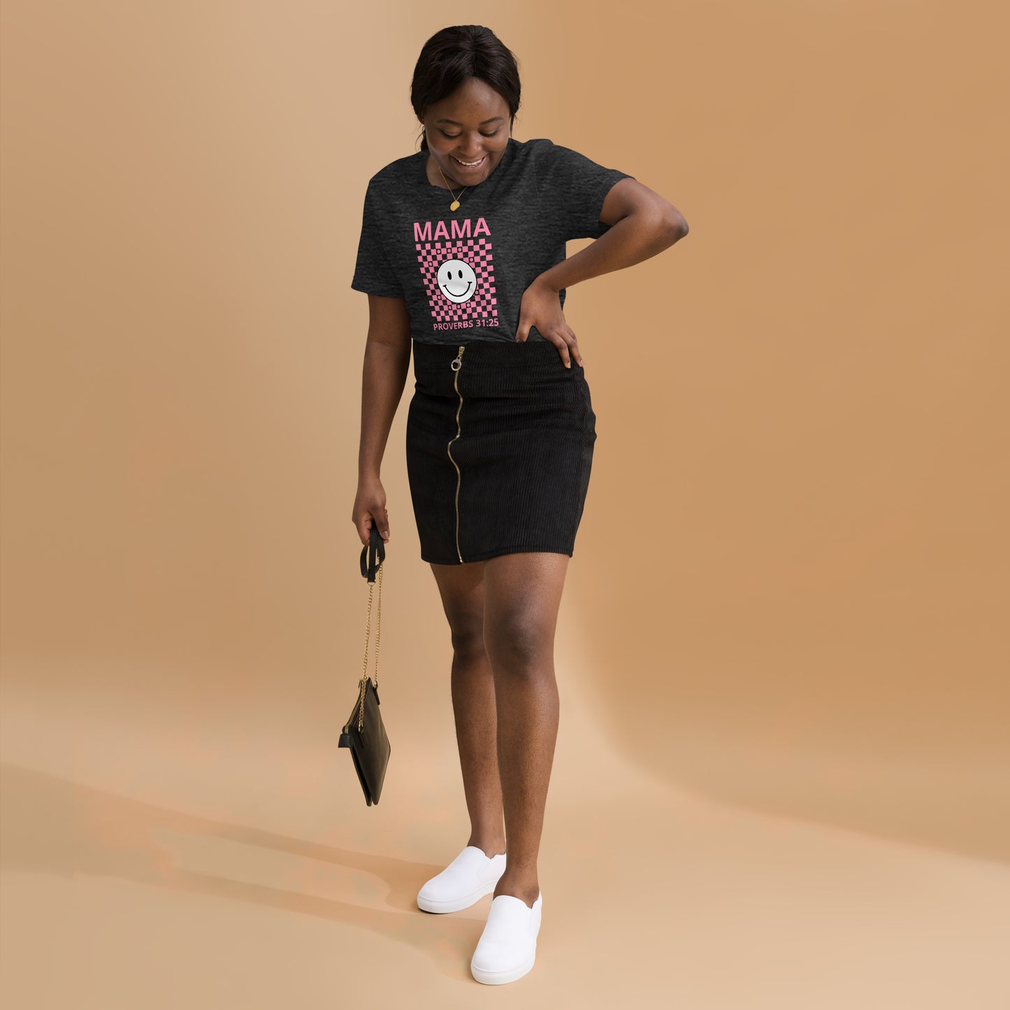 Mama Smiley Checkered Short Sleeve T-Shirt
