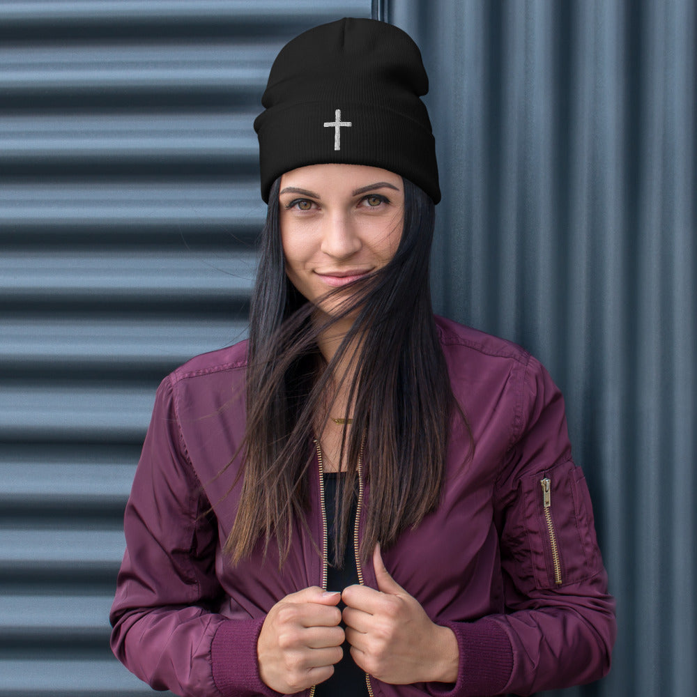 Cross Embroidered Beanie