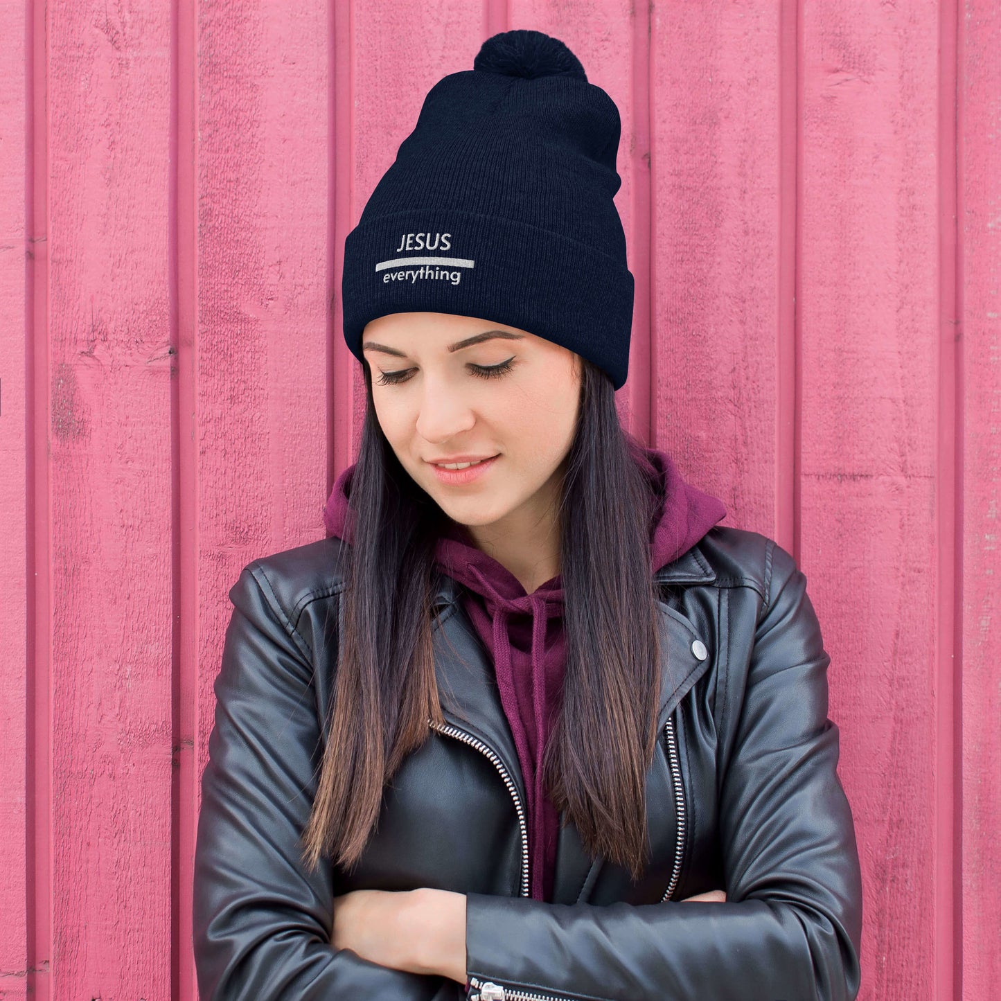 Jesus Over Everything Pom-Pom Beanie