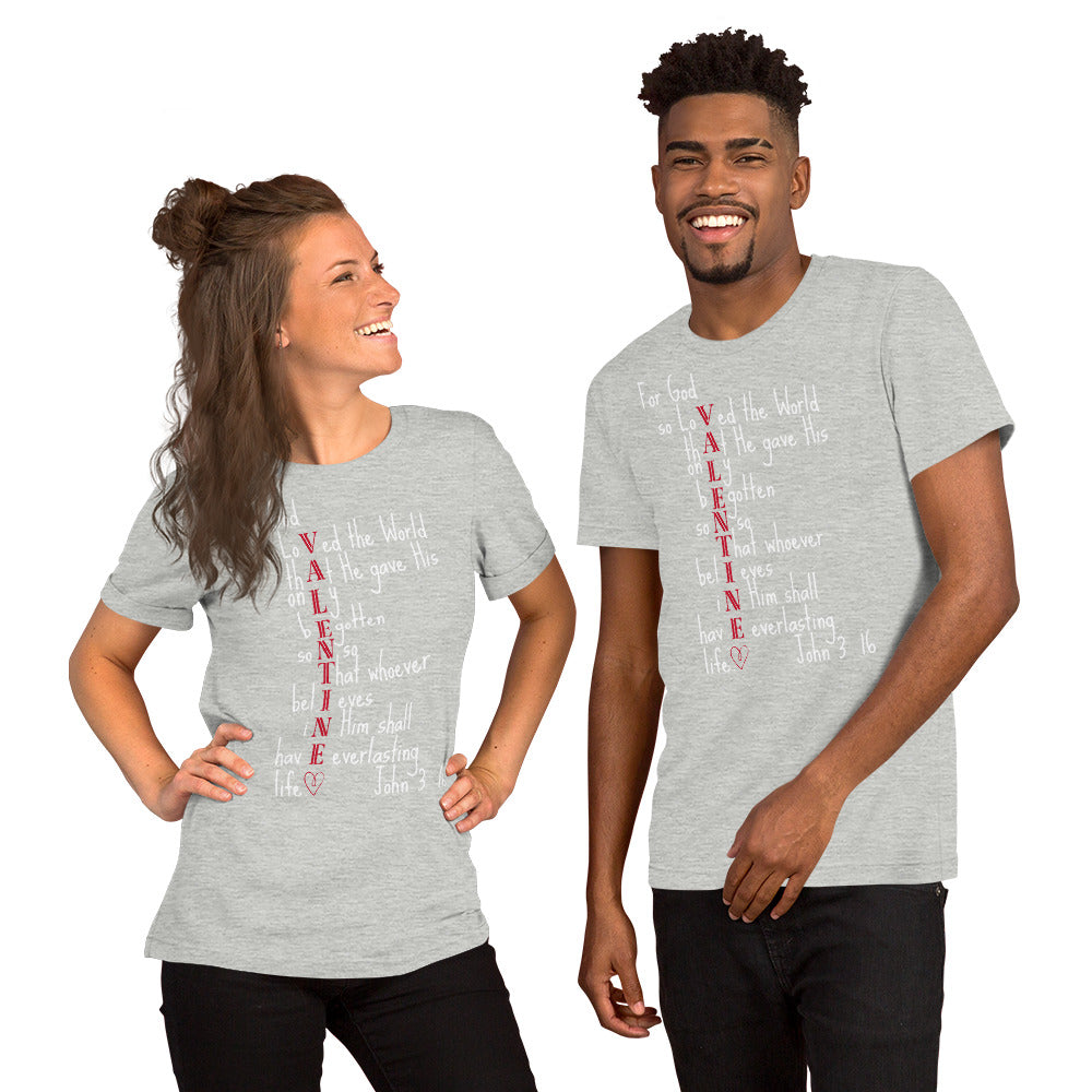 Valentine John 3:16 Unisex Short Sleeve T-Shirt
