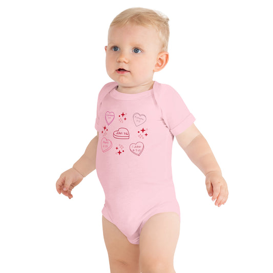 Candy Hearts Baby Short Sleeve Onesie