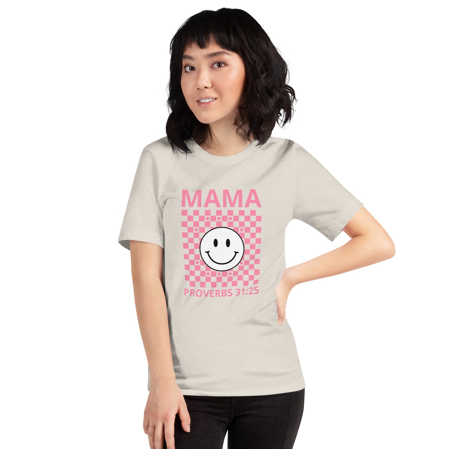 Mama Smiley Checkered Short Sleeve T-Shirt