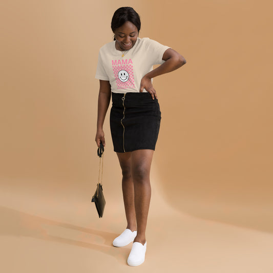 Mama Smiley Checkered Short Sleeve T-Shirt