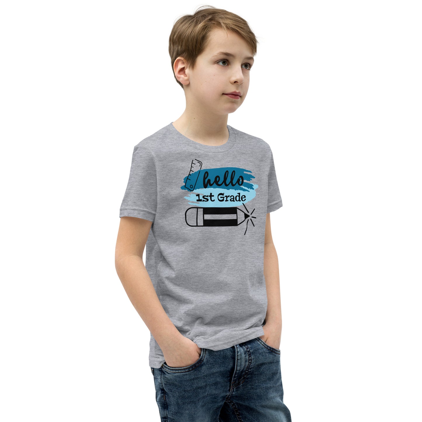 Hello 1st Grade Youth Blue Short Sleeve T-Shirt