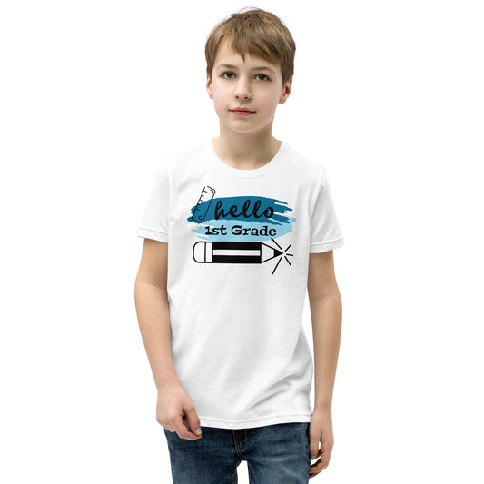 Hello 1st Grade Youth Blue Short Sleeve T-Shirt