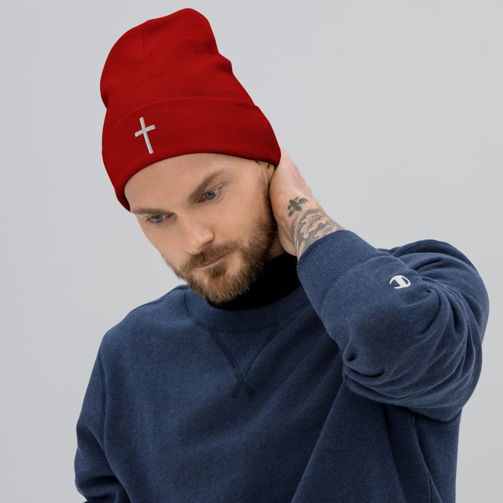 Cross Embroidered Beanie