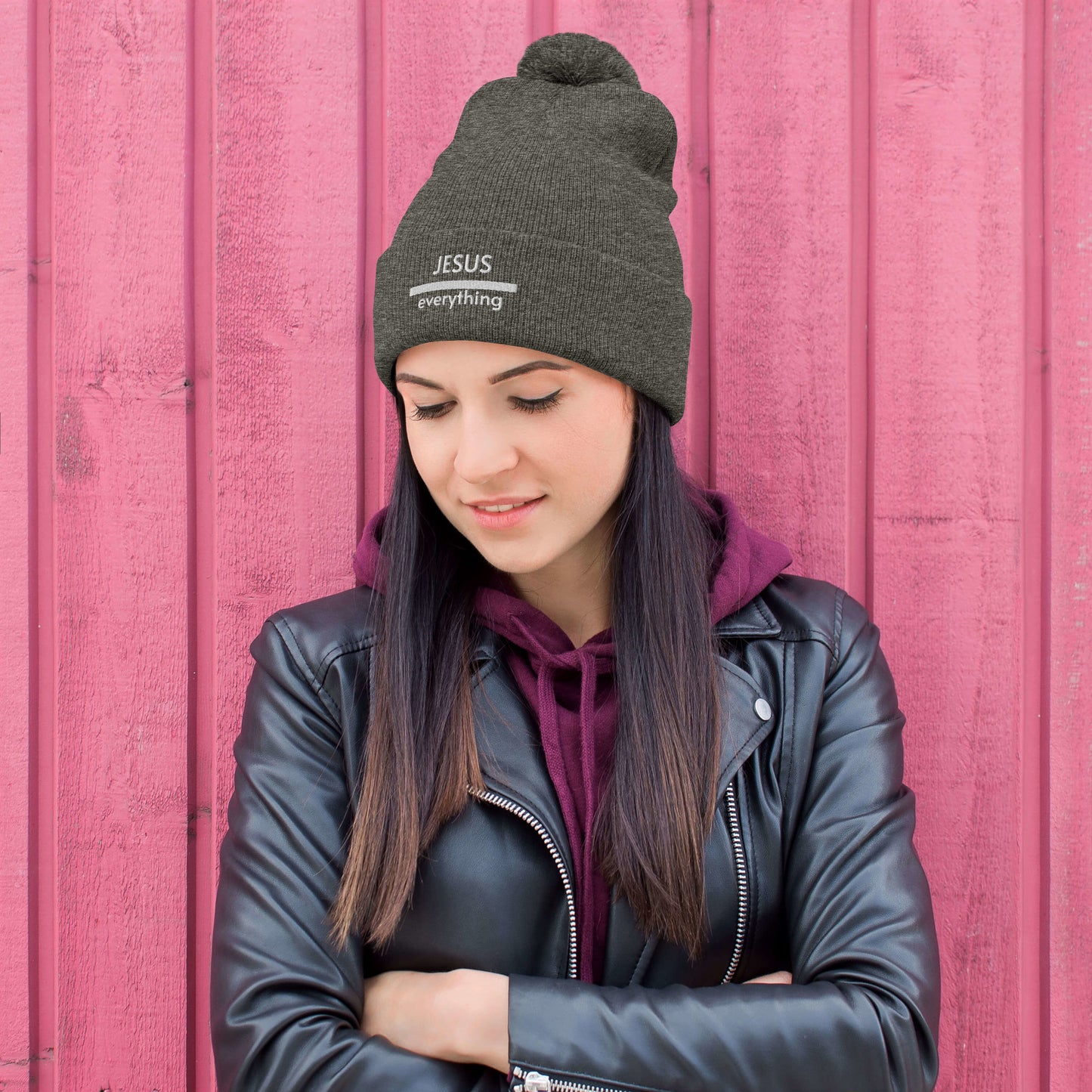 Jesus Over Everything Pom-Pom Beanie