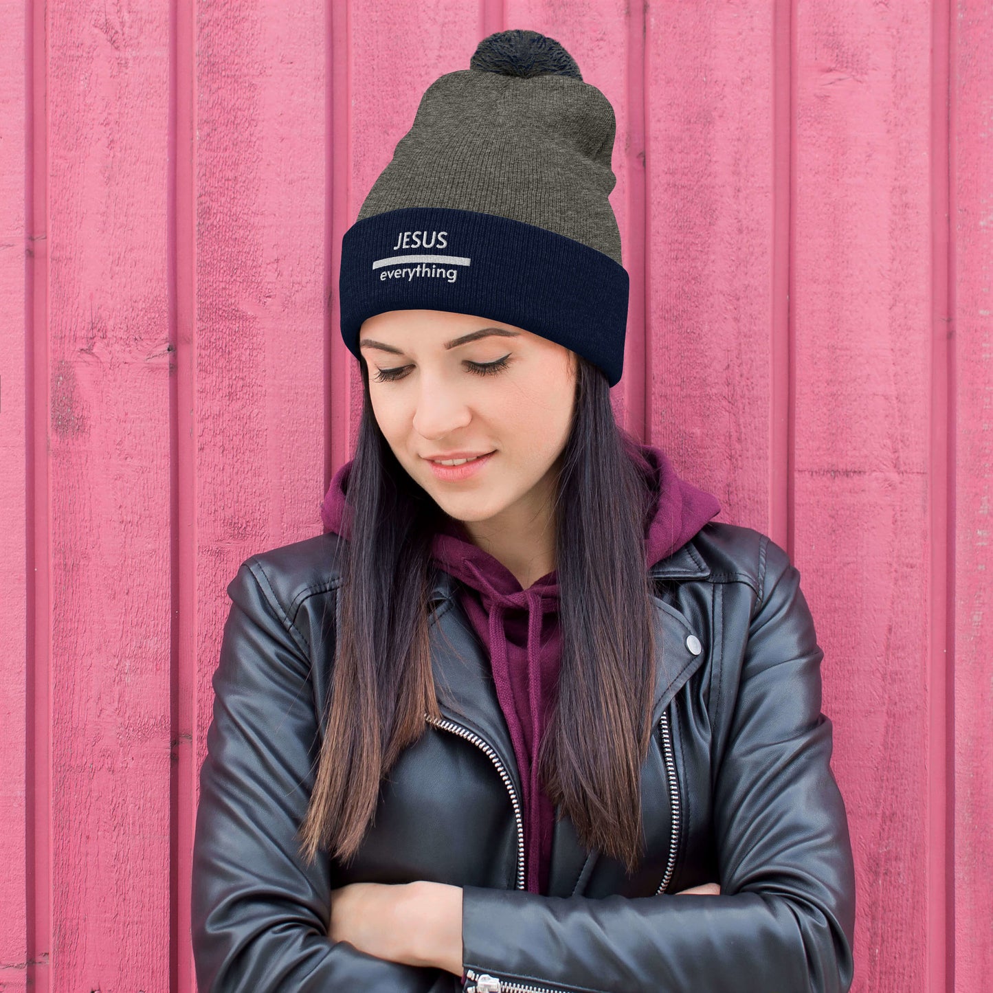 Jesus Over Everything Pom-Pom Beanie