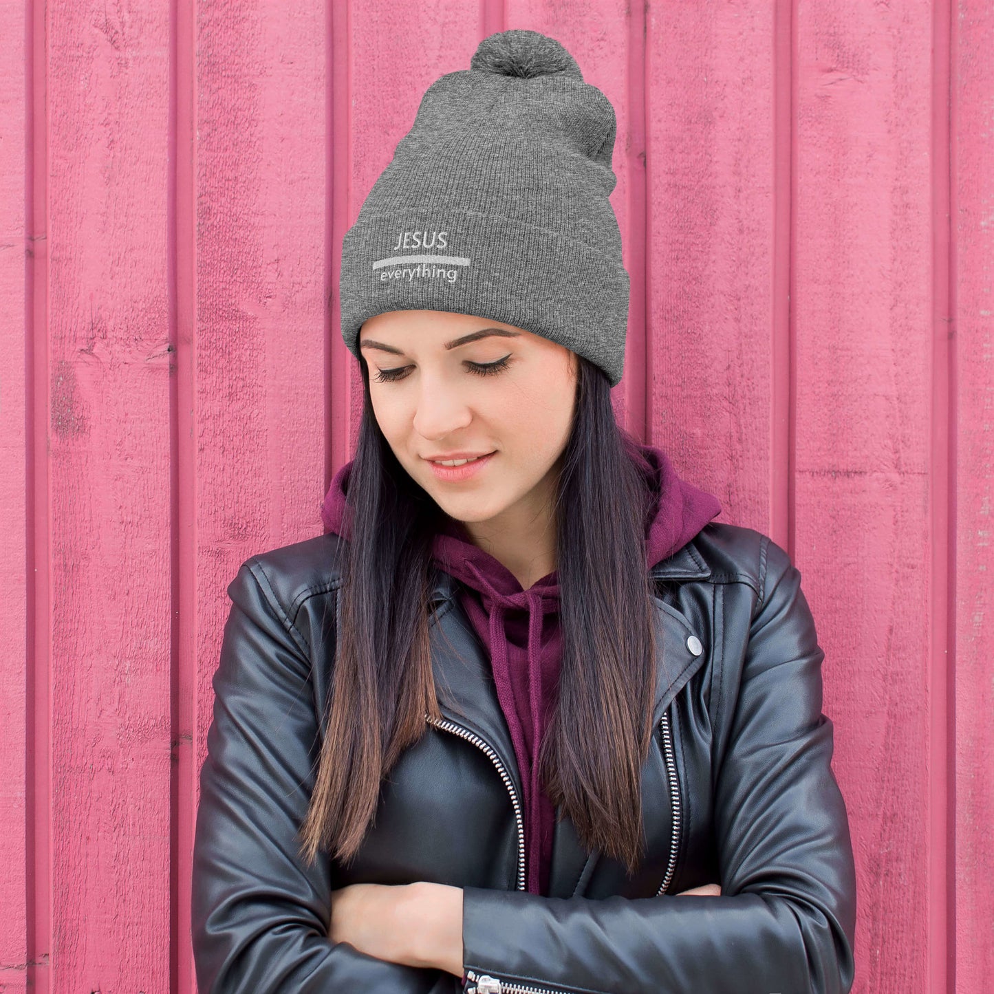 Jesus Over Everything Pom-Pom Beanie