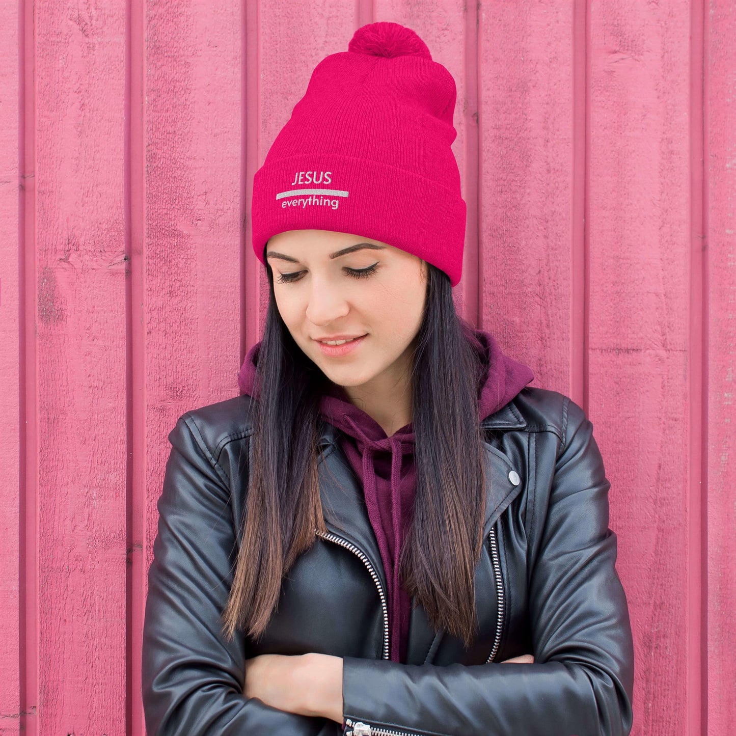 Jesus Over Everything Pom-Pom Beanie