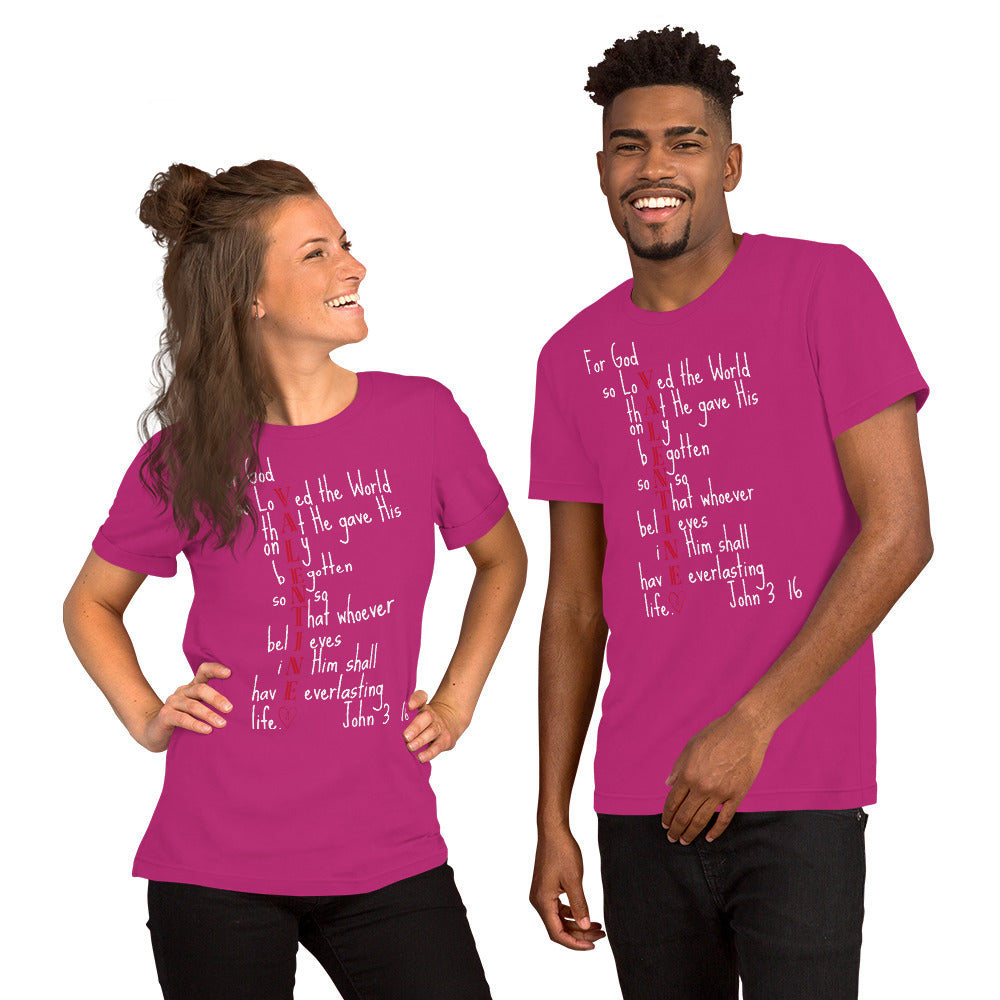 Valentine John 3:16 Unisex Short Sleeve T-Shirt