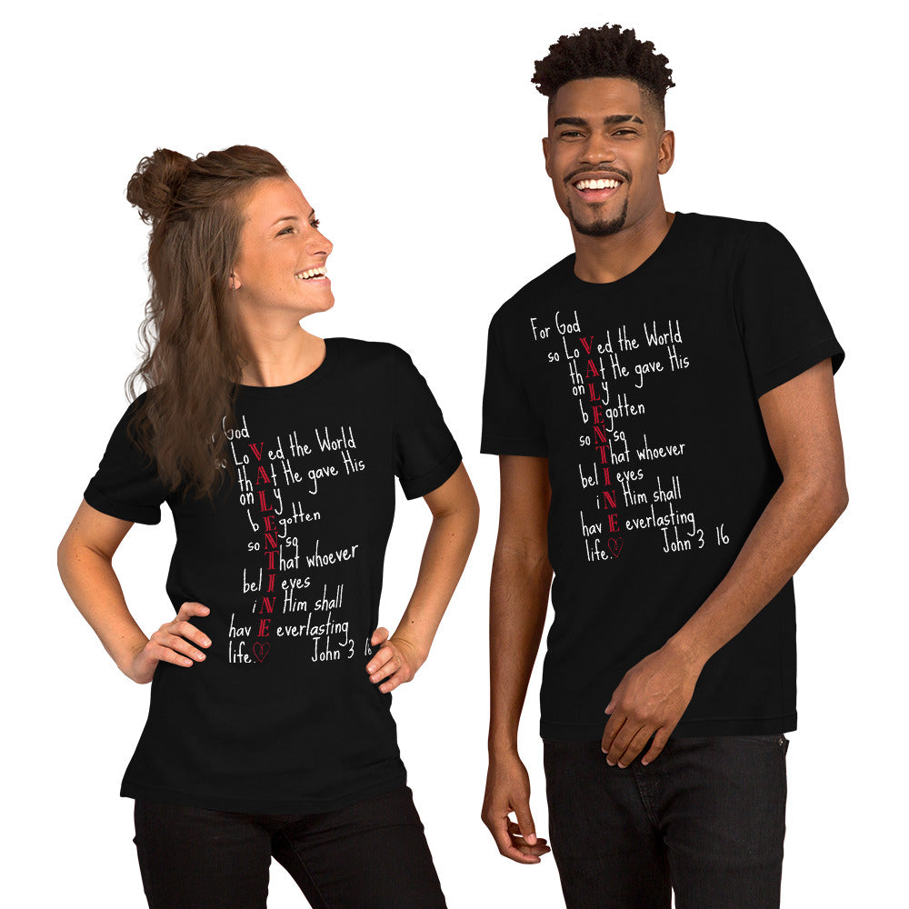Valentine John 3:16 Unisex Short Sleeve T-Shirt