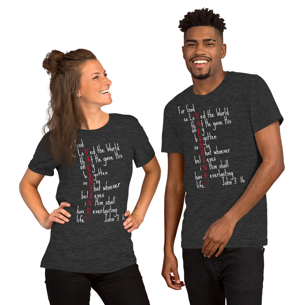 Valentine John 3:16 Unisex Short Sleeve T-Shirt