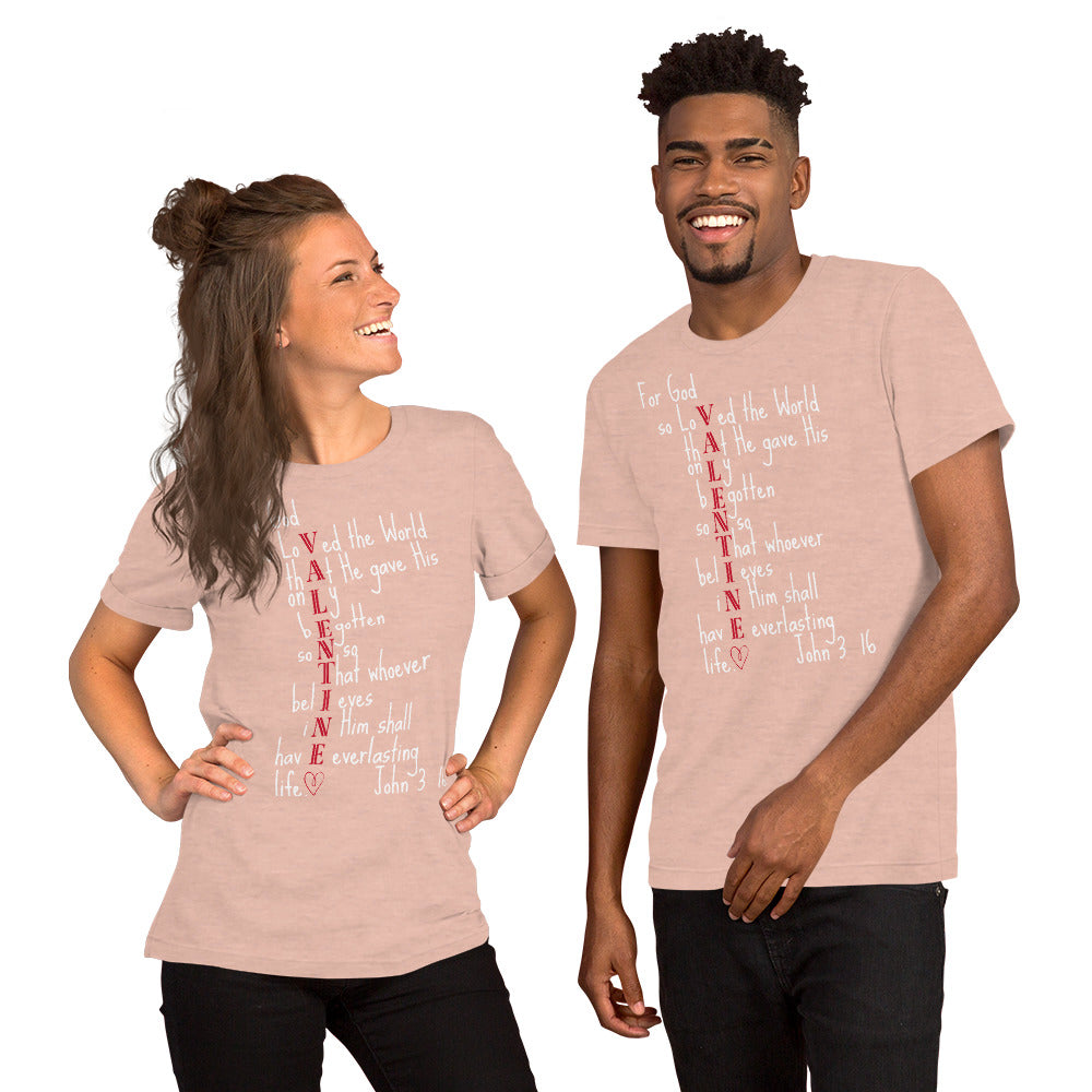 Valentine John 3:16 Unisex Short Sleeve T-Shirt
